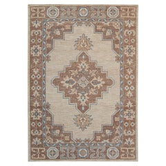6x9 Ivory Hand-Knotted Wool Framed Medallion Geometric Modern Carpet Rug