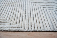6x9 Ivory Hand-Knotted Wool Linear Maze Geometric Modern Carpet Rug