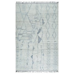 6x9 Ivory Hand-Knotted Wool Linear Tribal Motifs Modern Carpet Rug