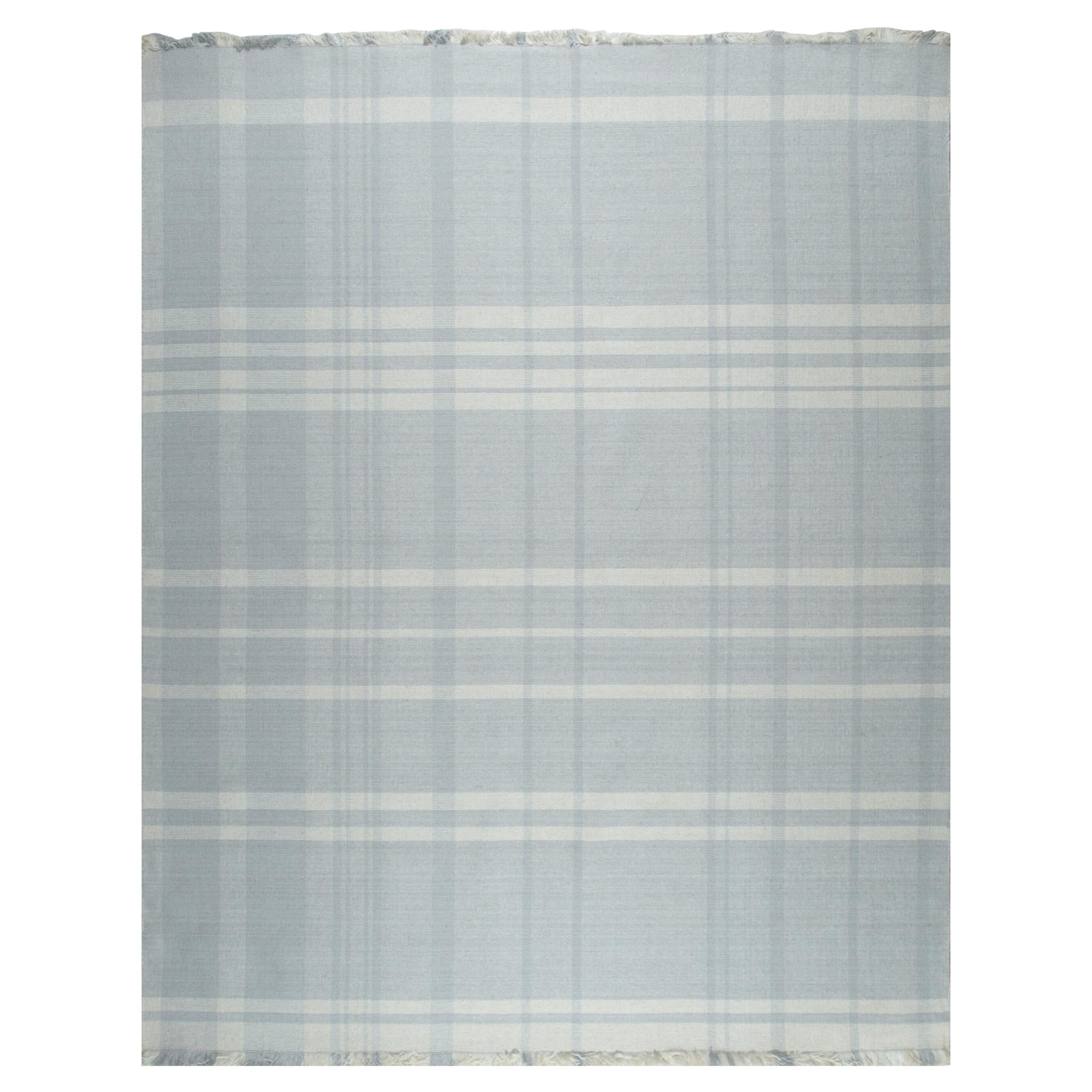 6x9 Ivory Hand-Knotted Wool Subtle Plaid Weave Geometric Modern Carpet Rug