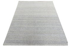 6x9 Ivory Hand-Knotted Wool Textured Bands Geometric Modern Carpet Rug