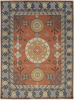 6x9 Jade Traditional Coral Geometric Medallion Hand Knotted Wool Carpet Rug