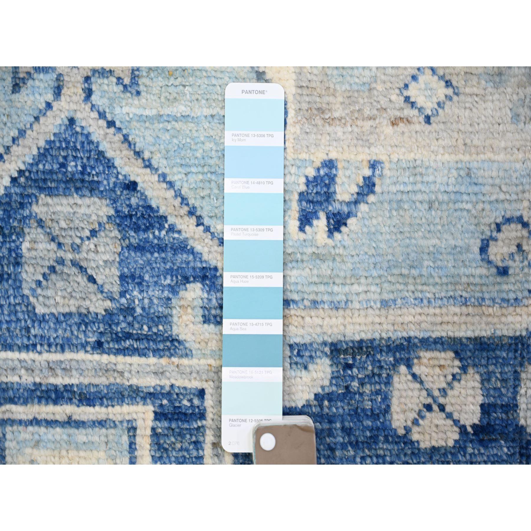 6'x9' Azul Claro, Lana, Alfombra Anudada a Mano Inspirada en los Pueblos de Anatolia Afgano en venta