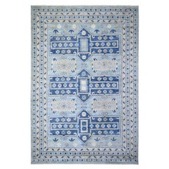 6'x9' Light Blue, Wool, Hand Knotted Anatolian Village Inspired Rug