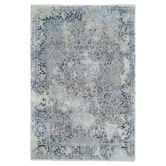 6
x9
 Hellgrau, Reine Seide mit Wolle, handgeknüpft, Broken Kashan Design-Teppich