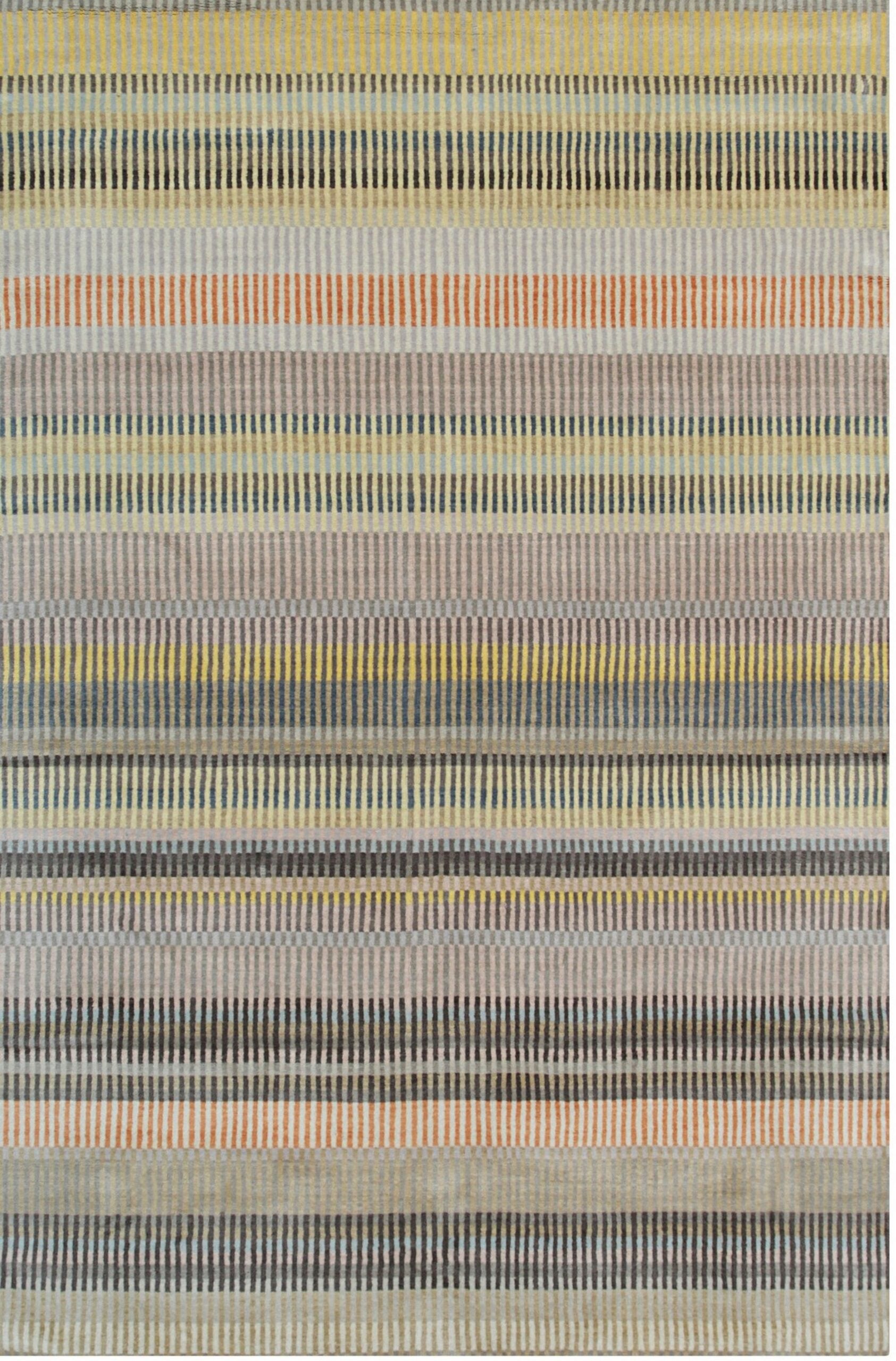 6x9 Louie Ophelia Beige Stripe Geometric Modern Handmade Wool Carpet Rug
