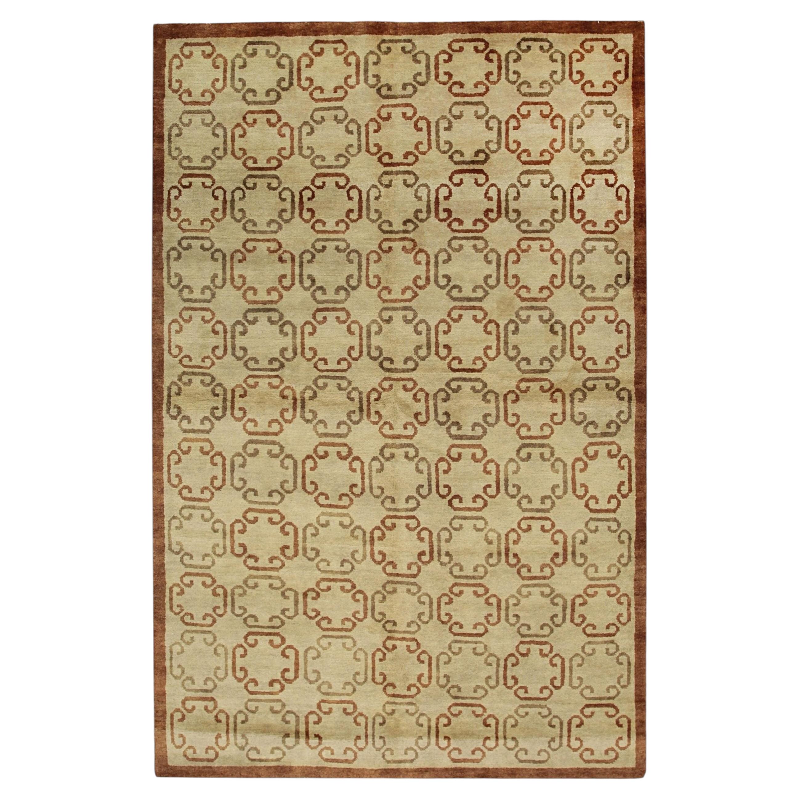6x9 Louie Vibrant Brown Transitional Geometric Hand Knotted Wool Carpet Rug For Sale
