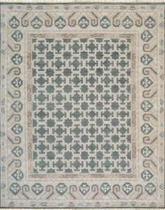 6x9 Luxurious Oriental Green Traditional Geometric Hand Knotted Wool Carpet Rug