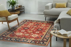 6x9 Majestic Versatile Coral Red Traditional Geometric Hand Knotted Wool Rug