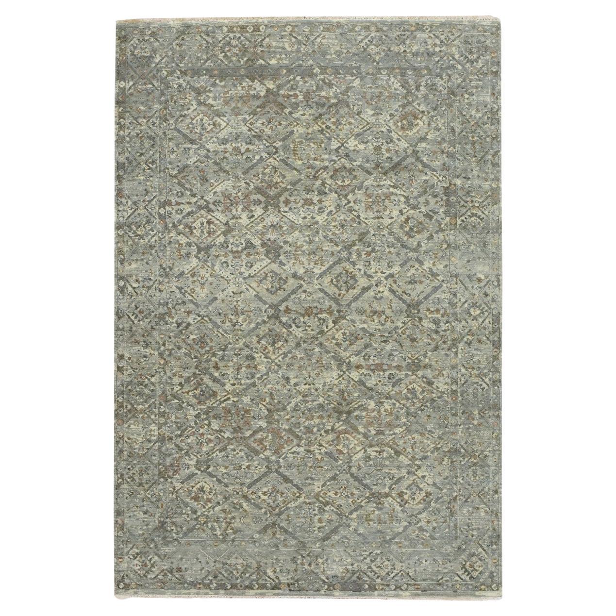 6
x9
Misty Gray Erased and Broken Garden Design Hand Knotted Pure Wool Rug