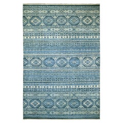 6'x9' Misty Gray Vegetable Dyes Wool Hand Knotted Afghan Super Kazak Rug