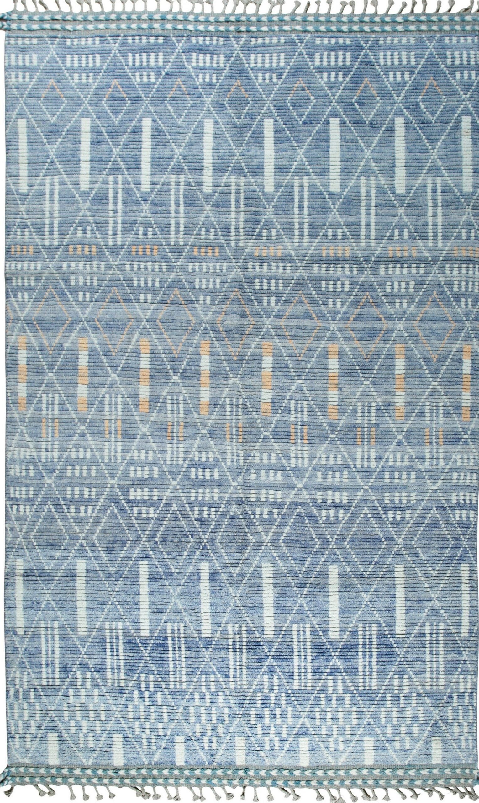 6x9 Modern Light Blue Geometric Moroccan Handknotted Wool Berbet Carpet Rug