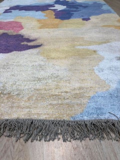 6x9 Multicolor Hand-Knotted Bamboo Silk Watercolor Jewel Tone Abstract Rug