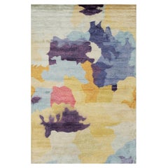 6x9 Multicolor Hand-Knotted Bamboo Silk Watercolor Jewel Tone Abstract Rug