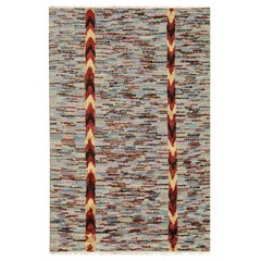 6x9 Multicolor Hand-Knotted Wool Bamboo Silk Chevron Banded Geometric Carpet Rug