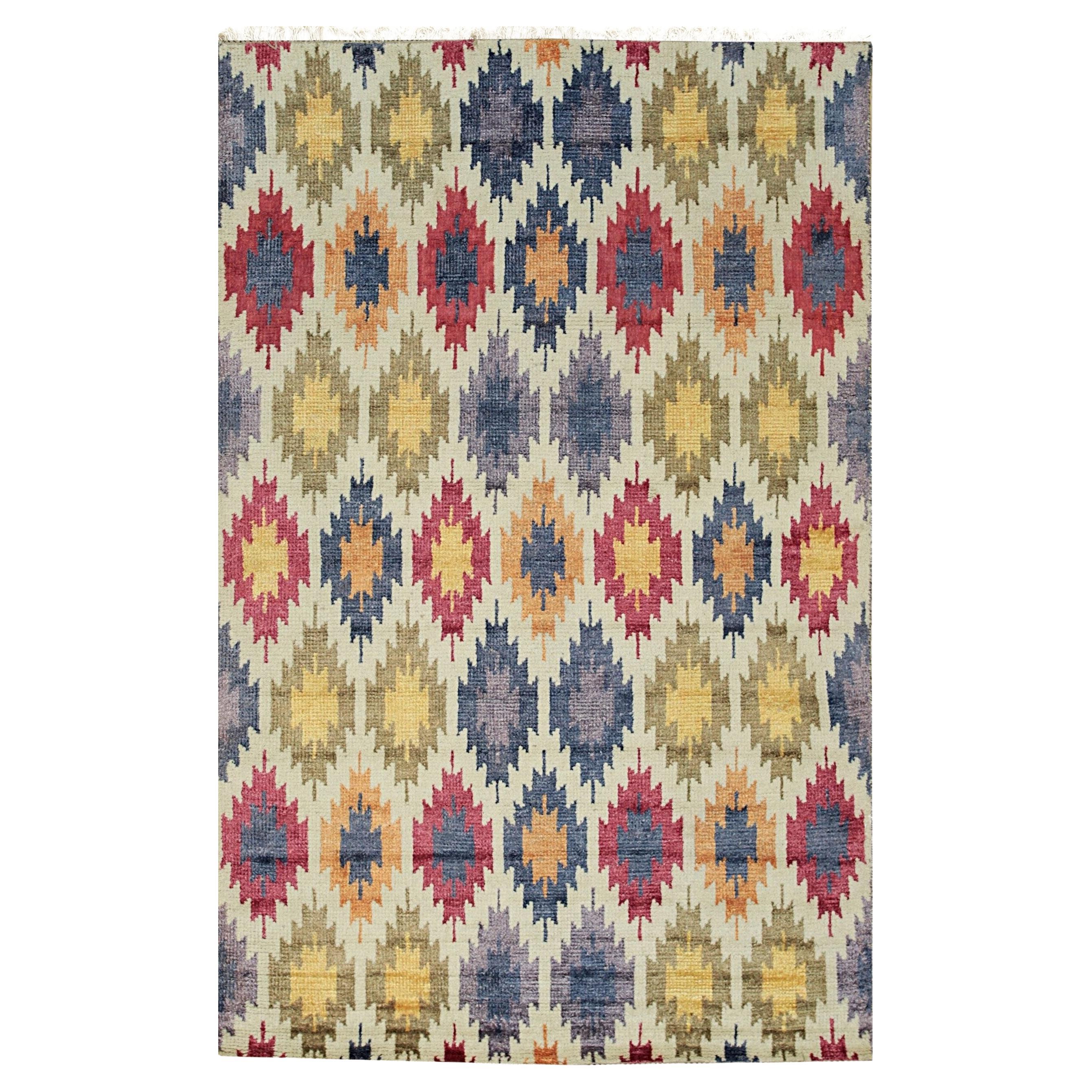 6x9 Multicolor Hand-Knotted Wool Bamboo Silk Stylized Floral Tribal Carpet Rug For Sale