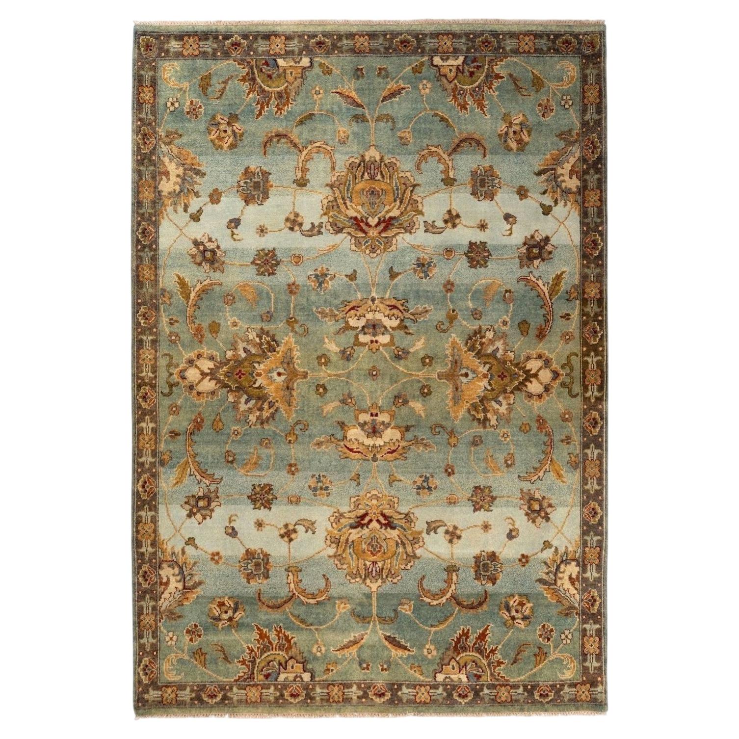 6'x9' Murano Hand-Knotted Wool Transitional Floral Area Rug For Sale