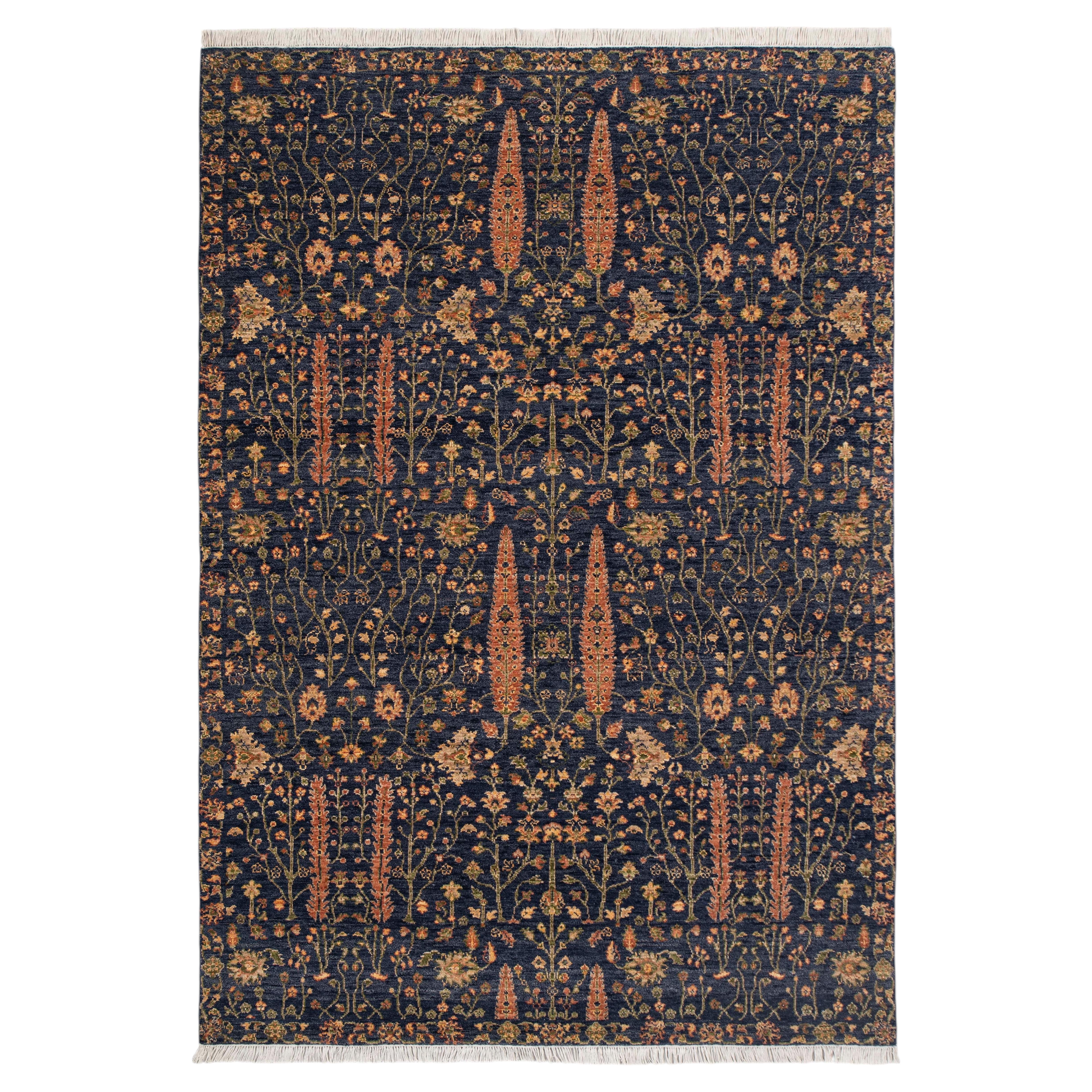 6x9 Navy Cypress Tree Of Persian Hand Knotted Wool Rug ( JC-11147 )