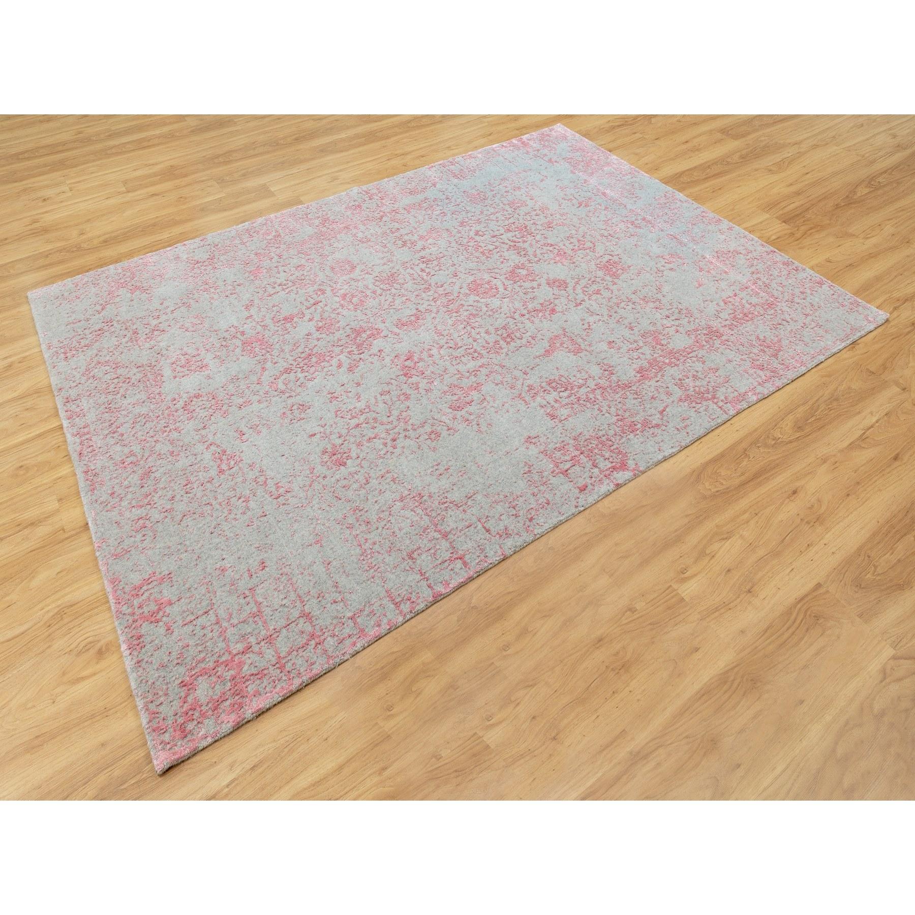Indiano Tappeto rosa 6'x9' lavorato a mano in lana jacquard e seta artistica con design all over in vendita
