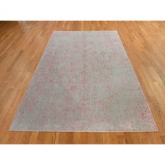 6'x9' Pink Transitional Design Wool and Art Silk Hand Loomed Oriental Rug