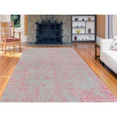 6'x9' Pink Wool and Art Silk Transitional Design Hand Loomed Jacquard Rug