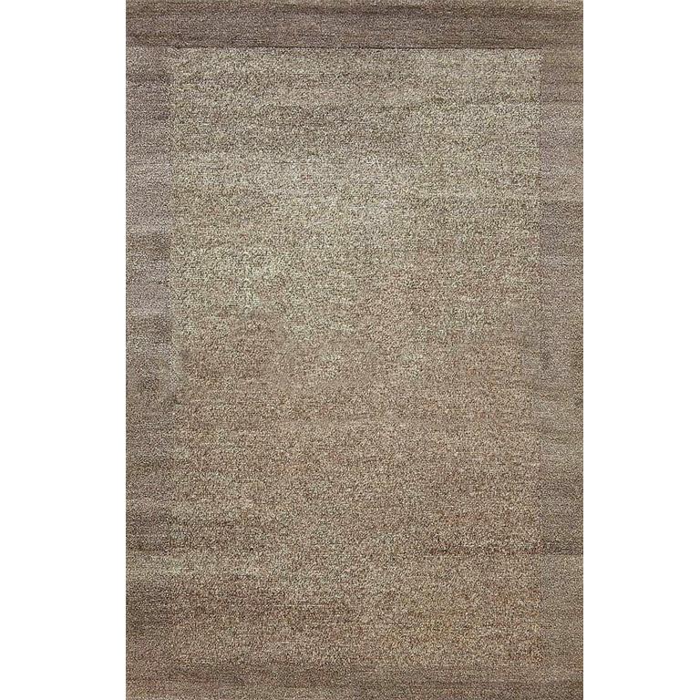 Moderne Tapis uni en mélange de brun avec bordure:: fait à la main en laine:: 