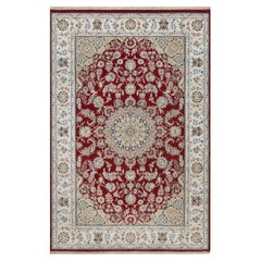 6'x9' Red Nain with Medallion Design Hand Knotted Wool and Silk Oriental Rug