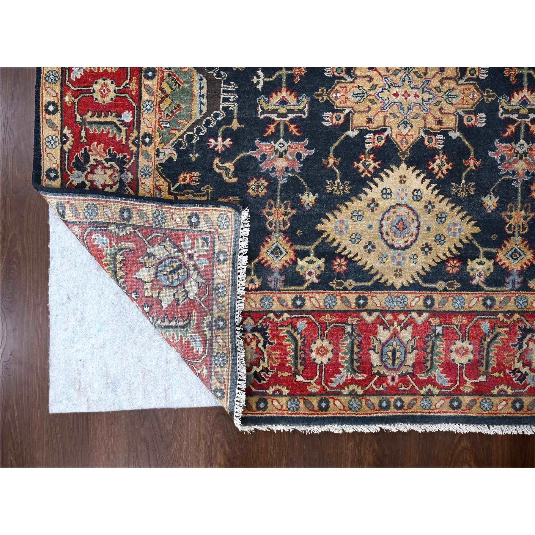 Heriz Serapi 6'x9' Retro Black Hand Knotted Karjihooz Design Natural Wool Oriental Rug For Sale