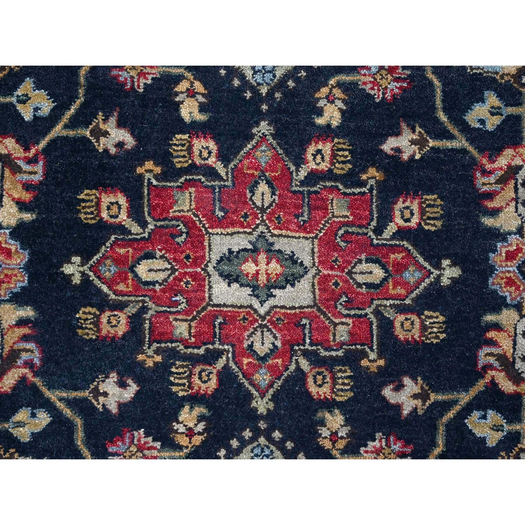 Indian 6'x9' Retro Black Hand Knotted Karjihooz Design Natural Wool Oriental Rug For Sale