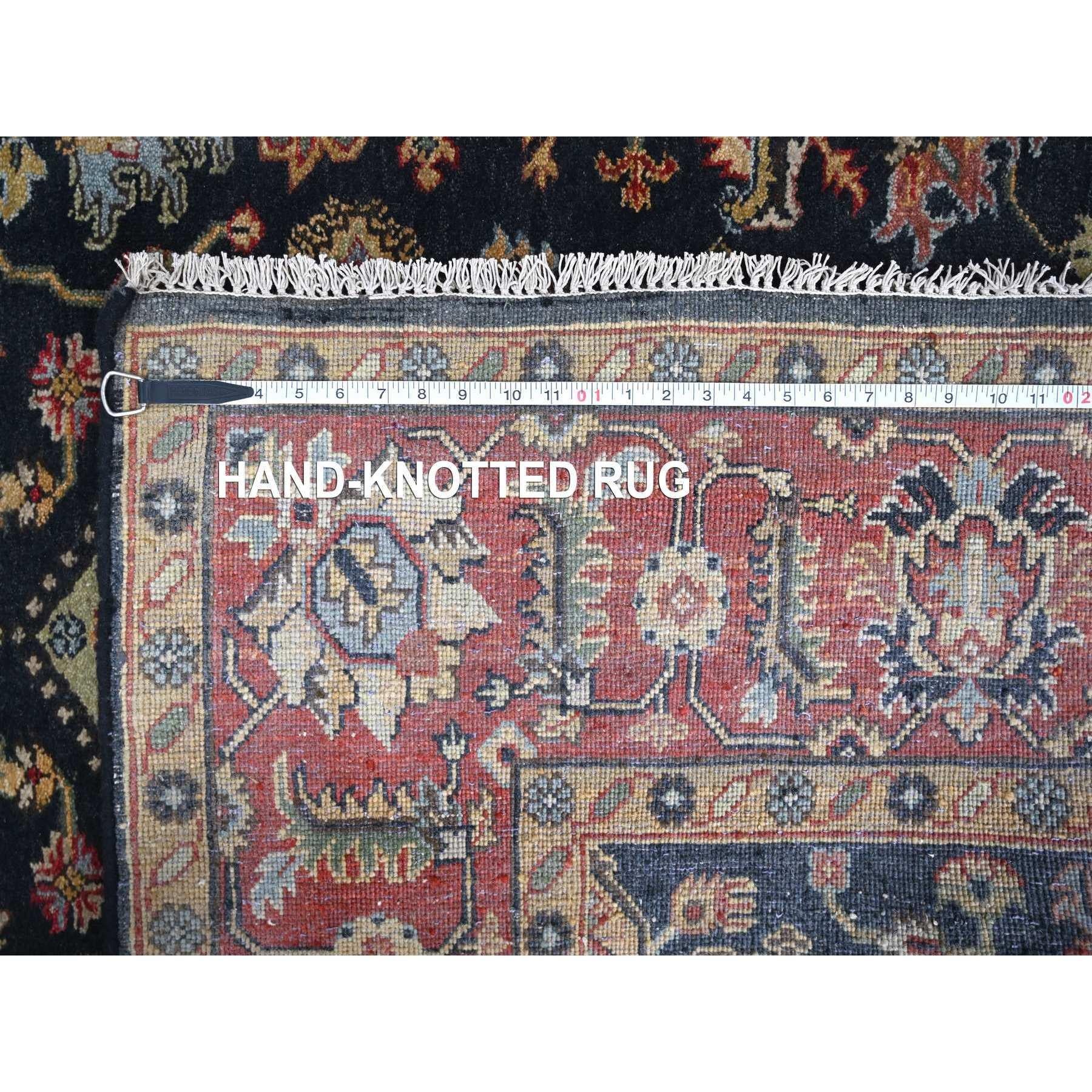 Contemporary 6'x9' Retro Black Hand Knotted Karjihooz Design Natural Wool Oriental Rug For Sale