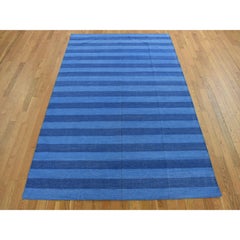 6'x9' Rotblauer Durie Kilim Flachgewebe-Teppich aus reiner Baumwolle, handgewebt