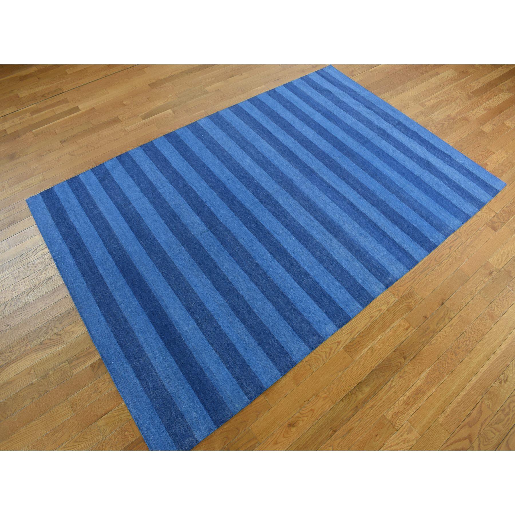 Medievale Tappeto blu scuro in puro cotone Durie Kilim a trama piatta tessuto a mano 6'x9 in vendita