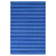 Tappeto blu scuro in puro cotone Durie Kilim a trama piatta tessuto a mano 6'x9