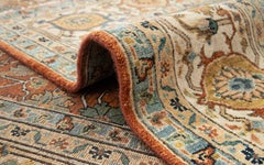 6x9 Rust With Navy Vintage Turkish Oushak with Floral Design Rug ( G-13936 )