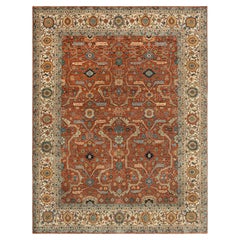 6x9 Rust With Navy Vintage Turkish Oushak with Floral Design Rug ( G-13936 )