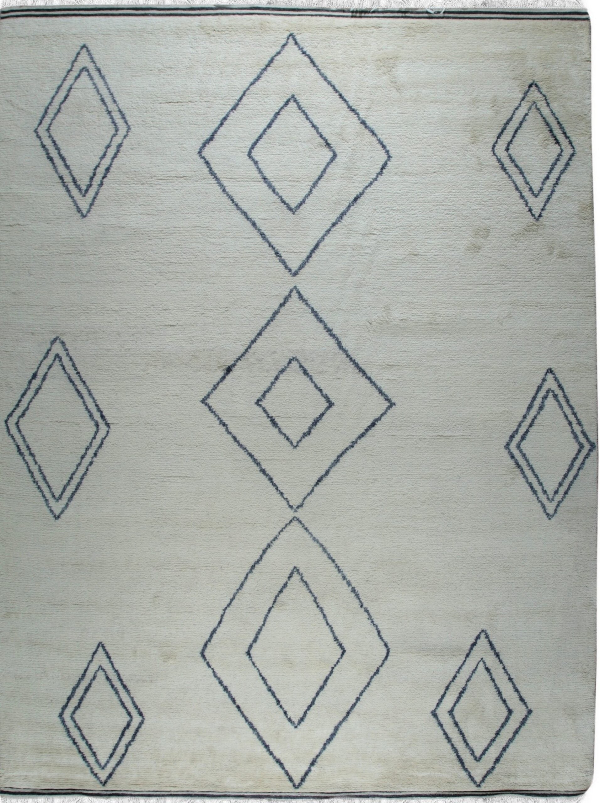 6x9 Selene Marokkanisch Elfenbein Diamant Zeitgenössischer Handgeknüpfter Wollteppich Teppich