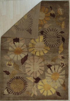 6x9 Serene Timeless Brown Geometric Floral Modern Hand Knotted Wool Carpet Rug