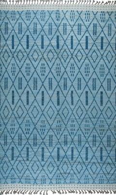 Tappeto in lana intrecciato a mano 6x9 Marrakech Blue Tribal Geometric Modern