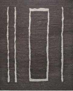 6x9 Talia Delicate Brown Kilim Minimalist Geometric Flatweave Wool Carpet Rug