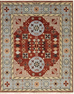 6x9 Talia Traditional Red Rust Bold Star Geometric Hand Knotted Wool Carpet Rug