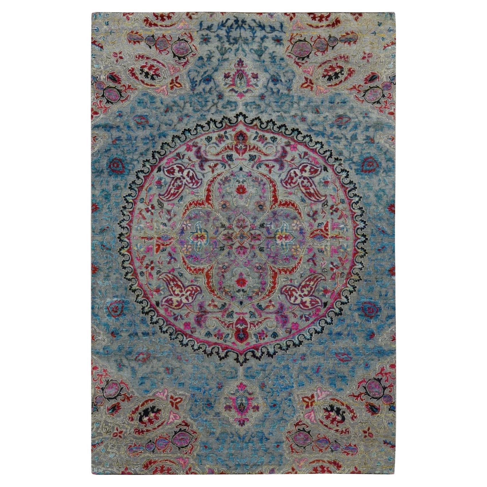 6'x9' Tan Brown Maharaja Design Sari Silk and Wool Hand Knoted Rugs