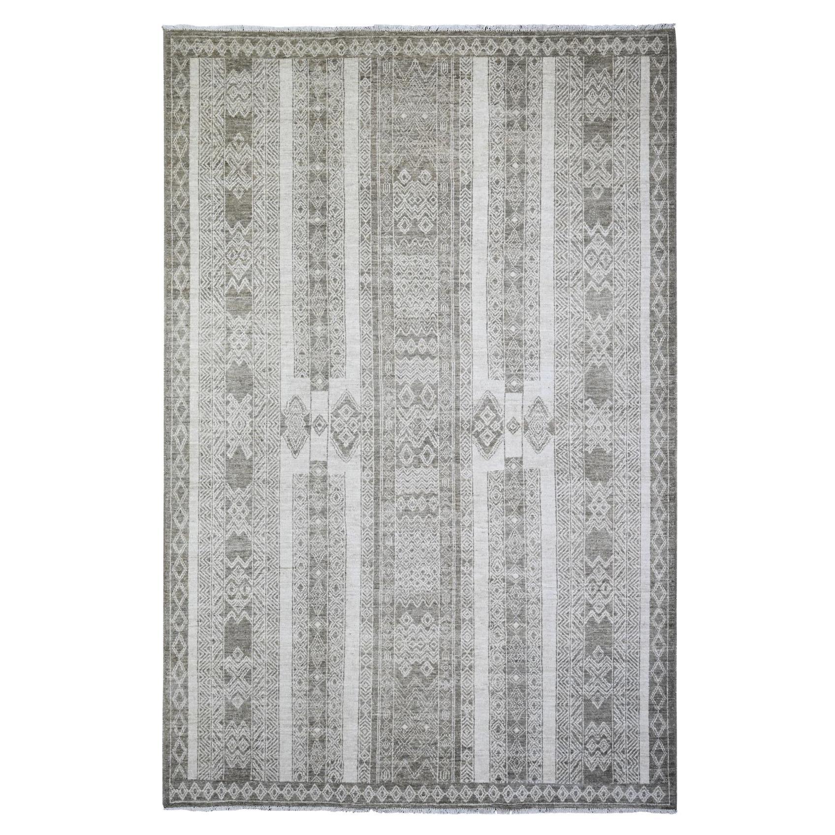 6'x9' Taupe Brown Wool Hand Knotted Finer Peshawar Oriental Rug