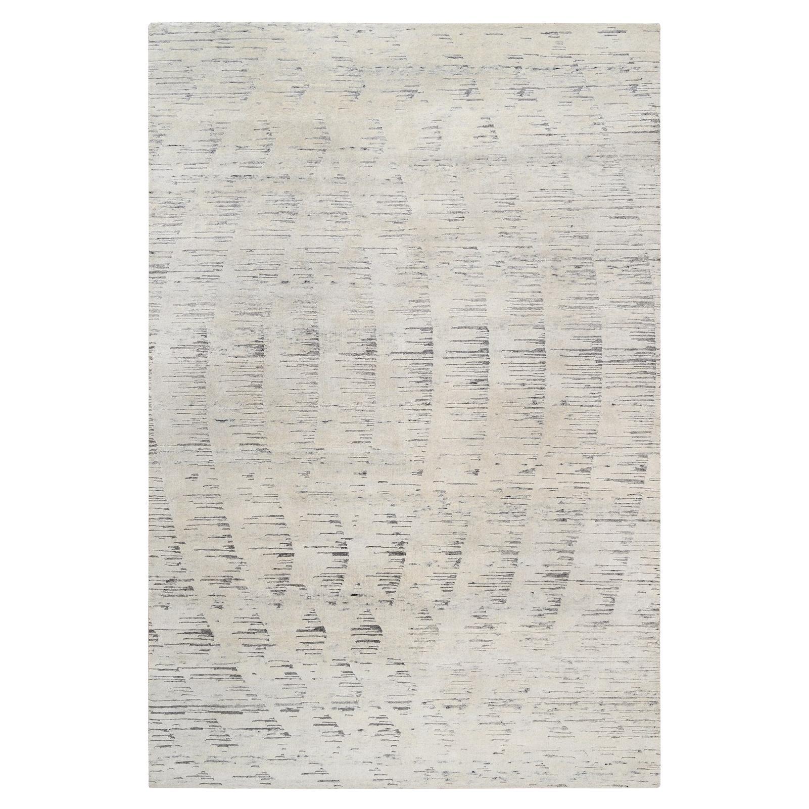 6'x9' ungefärbte natürliche Wolle Elfenbein Ton in Ton handgeknüpfter Orientteppich