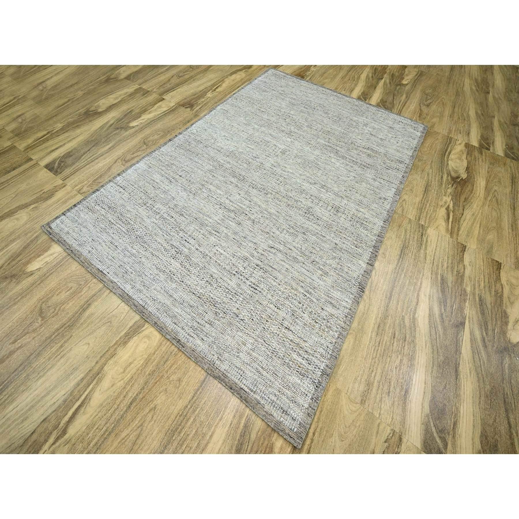 6'x9' Wood Brown Hand Knotted Distressed & Oxidized Grass Design Wollteppich (Moderne) im Angebot