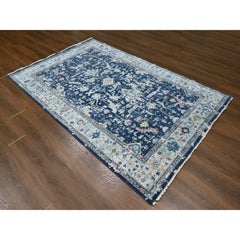 6'x9' Yale Bleu Erased Persian Heriz All Over Design Tapis en laine noué à la main