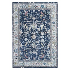 6'x9' Yale Bleu Erased Persian Heriz All Over Design Tapis en laine noué à la main