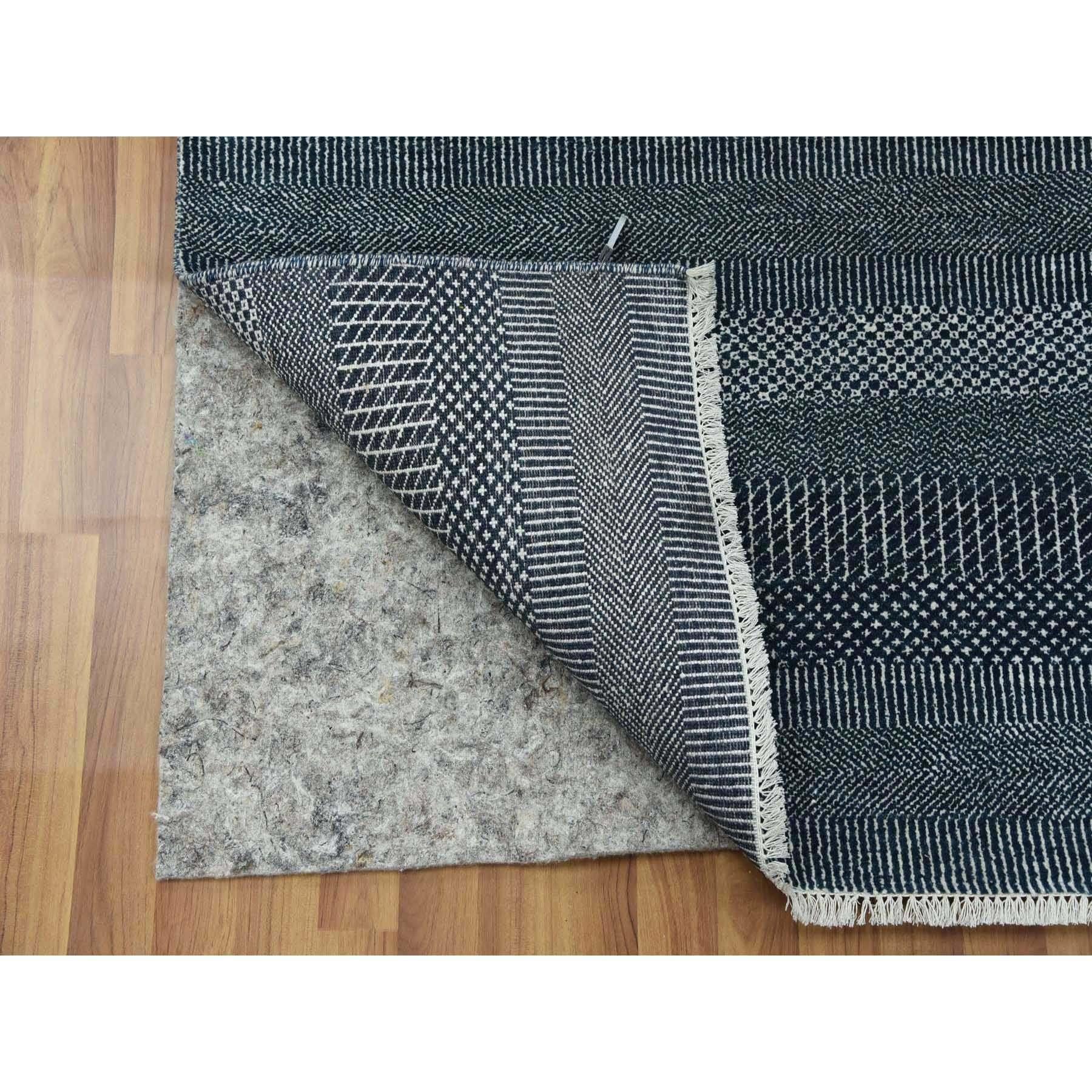 6'x9' Yankees Blau Wolle und Seide Hand geknüpft Gras Design Orientteppich (Indisch) im Angebot