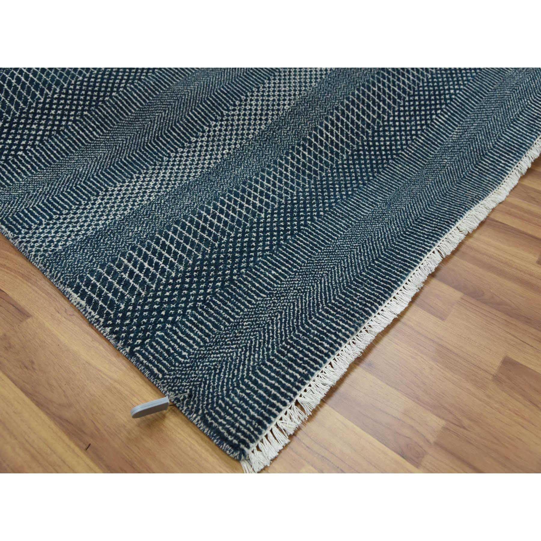 6'x9' Yankees Blau Wolle und Seide Hand geknüpft Gras Design Orientteppich im Zustand „Neu“ im Angebot in Carlstadt, NJ