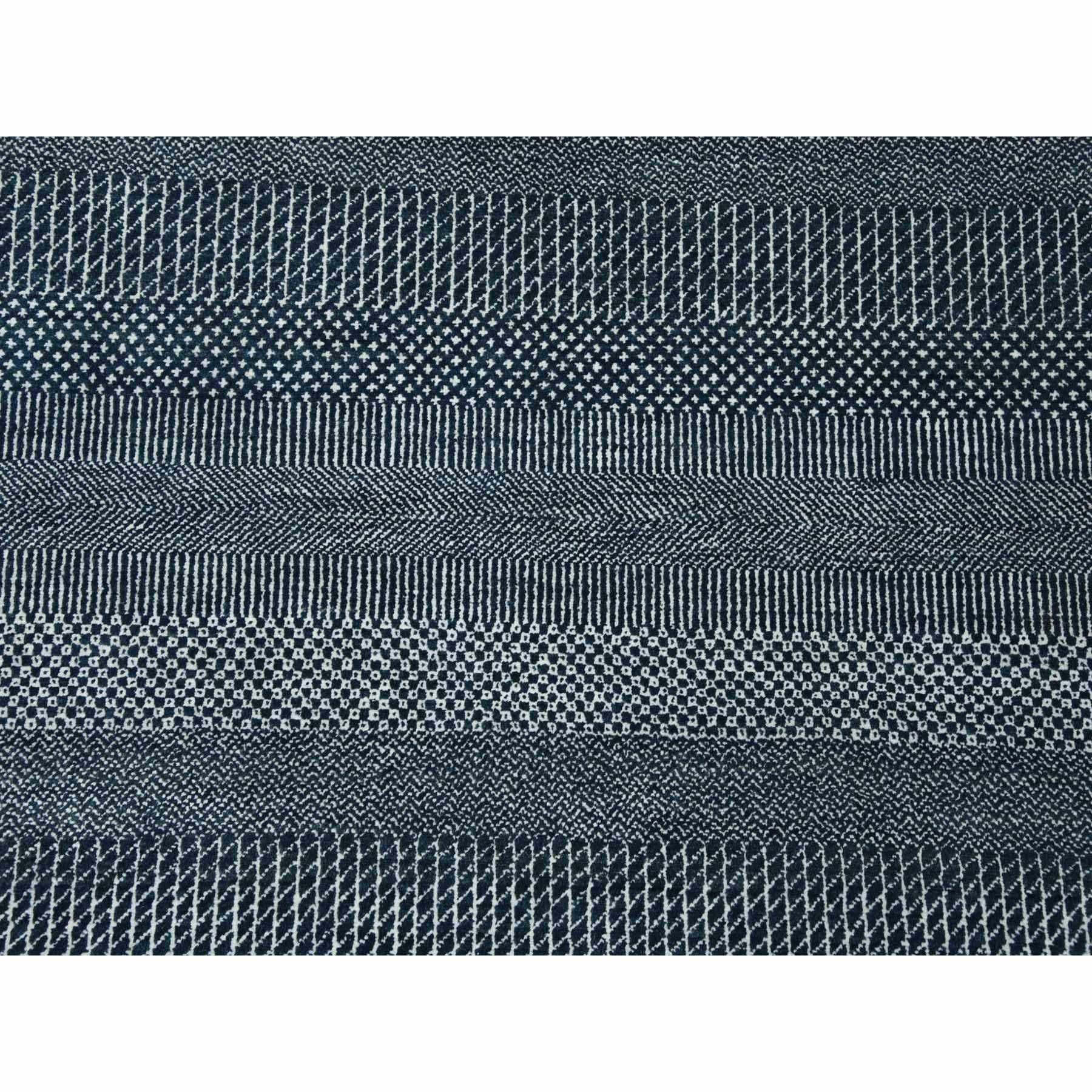 6'x9' Yankees Blau Wolle und Seide Hand geknüpft Gras Design Orientteppich im Angebot 1