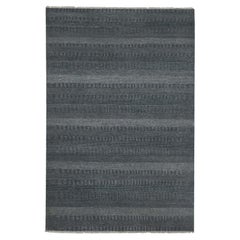 6'x9' Yankees Blue Wool and Silk Hand Knotted Grass Design Oriental Rug